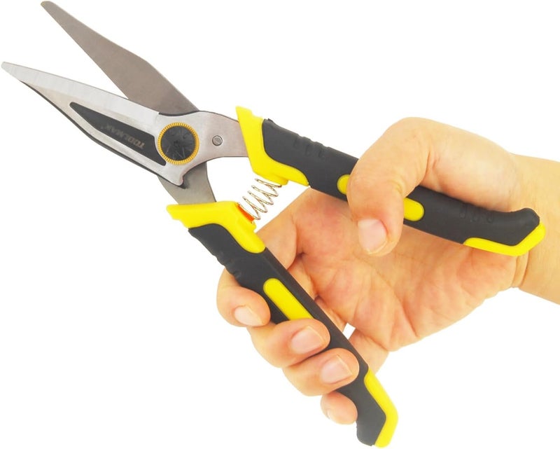 TOOLMAK 9 Inch Aviation Tin Snips Heavy Duty Shears Straight Metal Cutter with Comfort Grip and Stainless Steel Blades Multifunction Cutting of Cable Wires,Thin Iron,Cardboard etc - Image 1